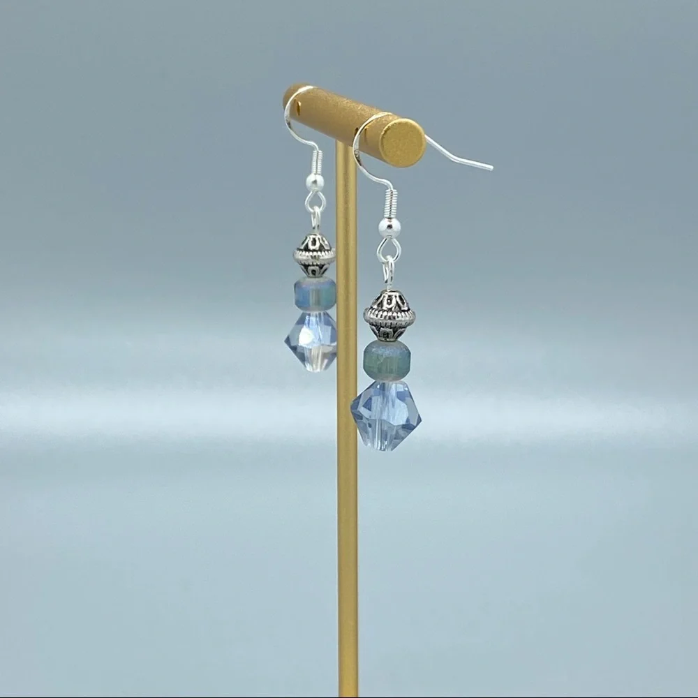 Glass Bicone‎ with Silver Plated Spacer Drop Earrings Handmade